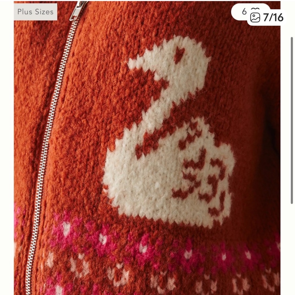 Anthropologie Maeve Rust Orange Swan Open Knit Wool Blend Zip Up Sweater, XS - Picture 6 of 14